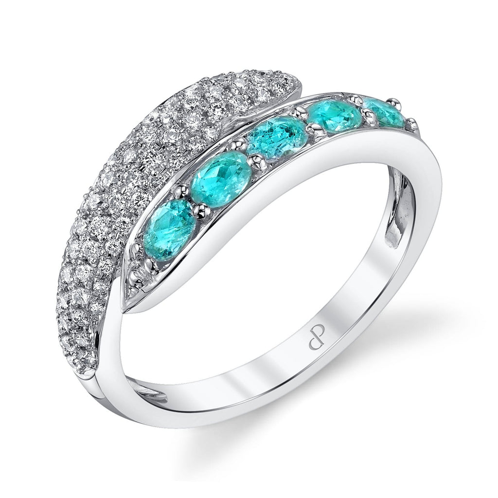 Serpentine - 18K White Gold Natural Paraiba Tourmaline Ring