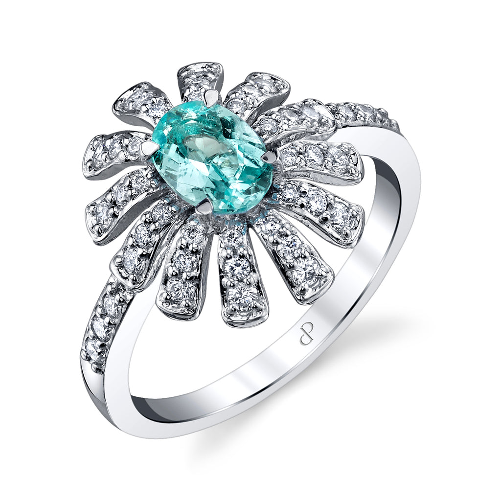 Full Bloom - 18K White Gold Natural Paraiba Tourmaline Ring