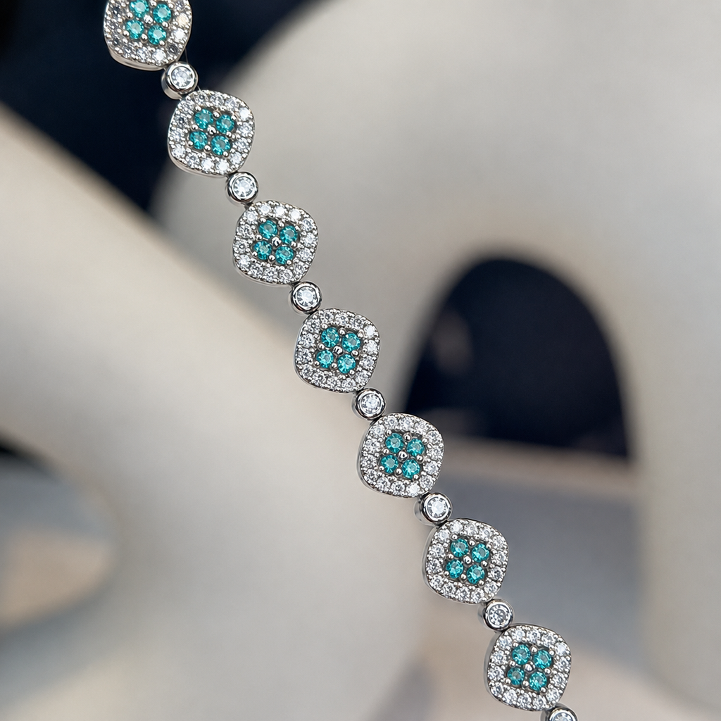 Celestial Bloom – 18K White Gold Natural Brazilian Paraiba Tourmaline Diamond Bracelet
