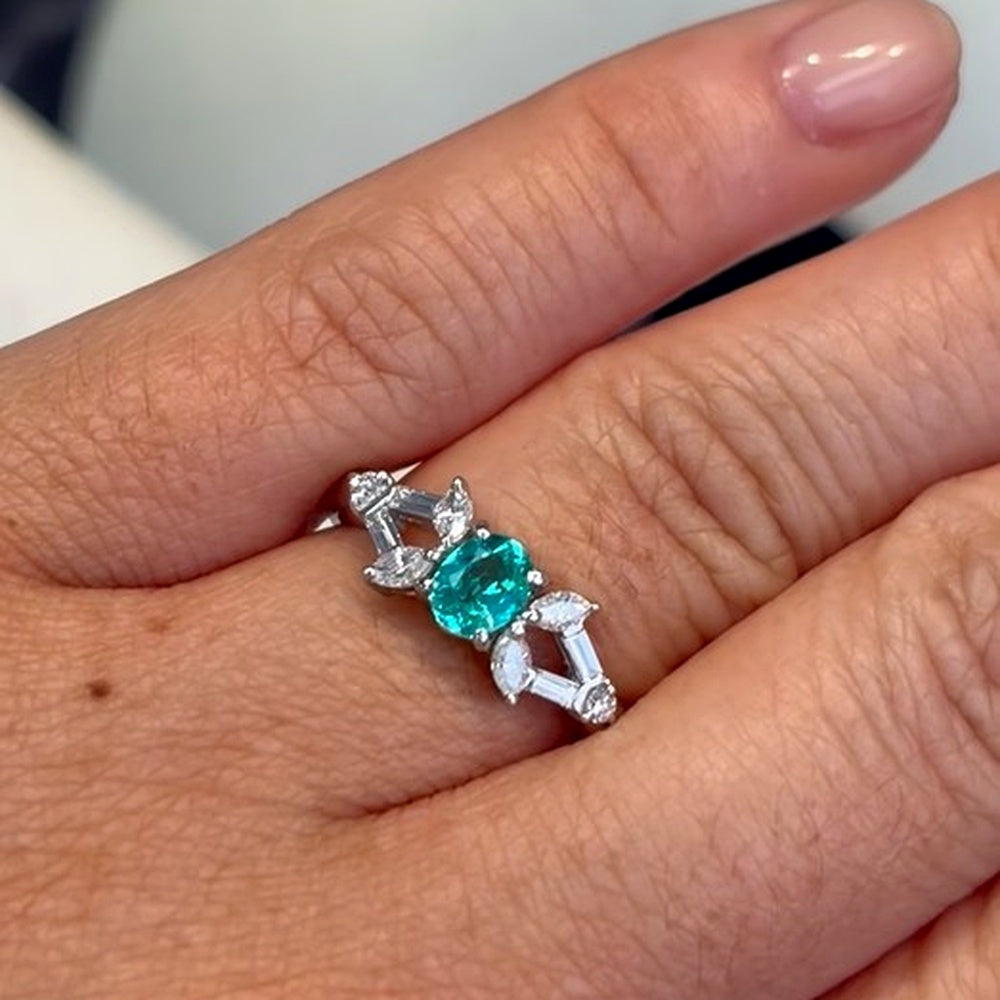 Electric Grace – Platinum Natural Brazilian Paraiba Tourmaline Diamond Ring (GIA)