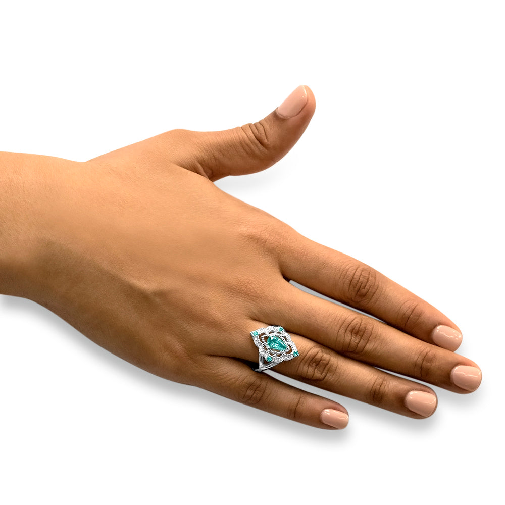 Enchanted Story - 18K White Gold Natural Paraiba Tourmaline Ring