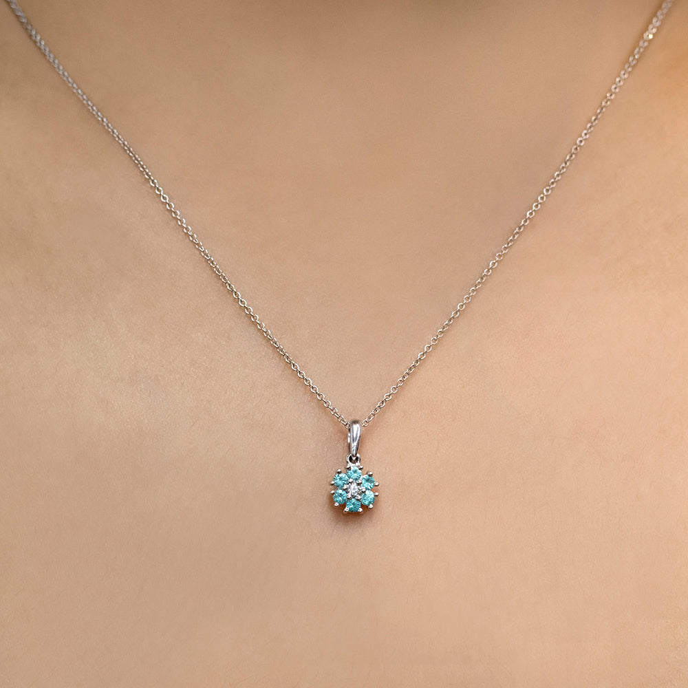 Floret - 18K White Gold Natural Paraiba Tourmaline Pendant